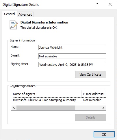 Digital Signature Details