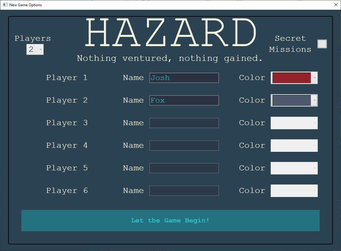 New Game Window